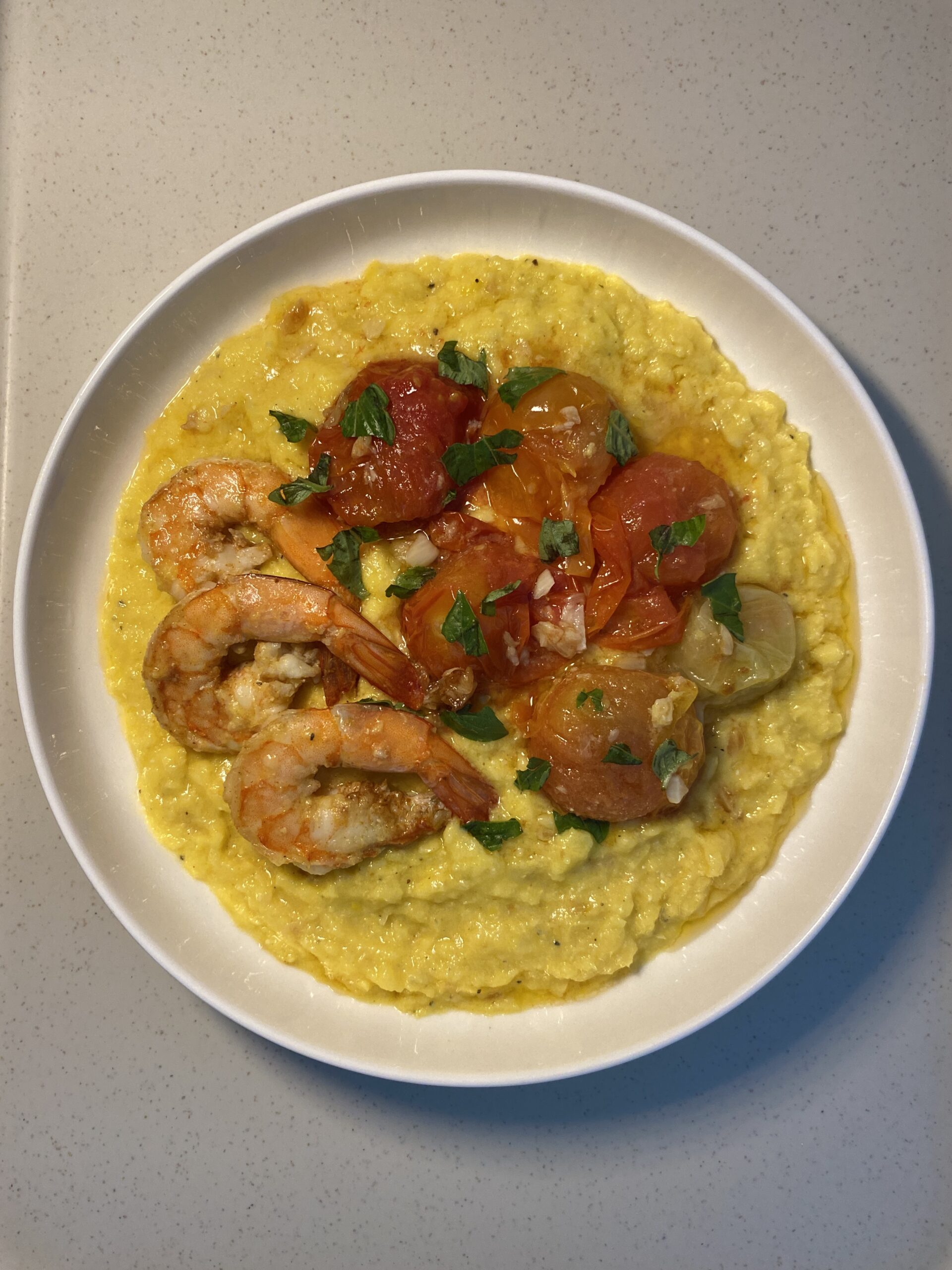 Creamy Corn Polenta with Shrimp and Tomatoes