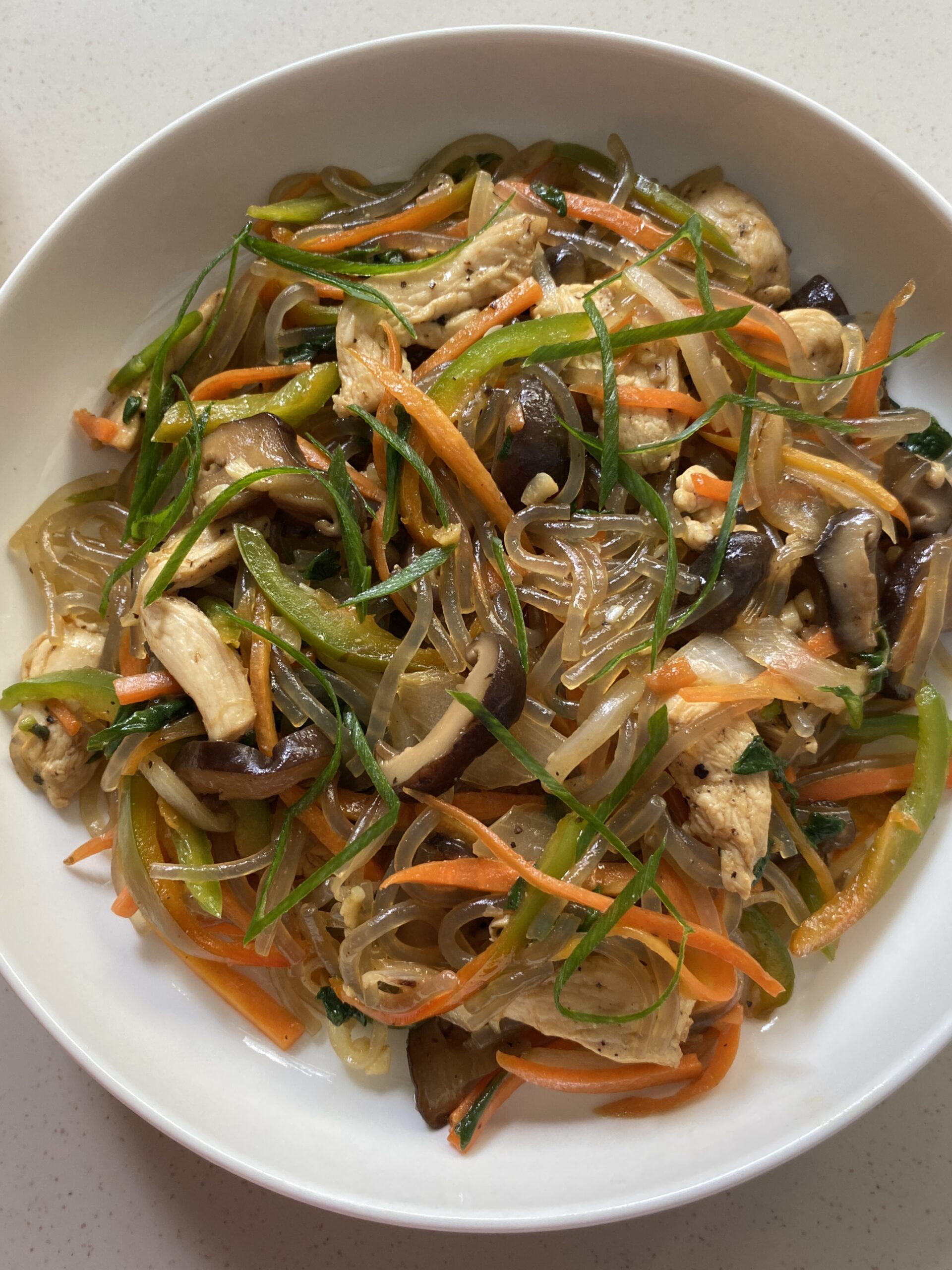 Chicken Japchae (Korean Glass Noodles with Vegetables)