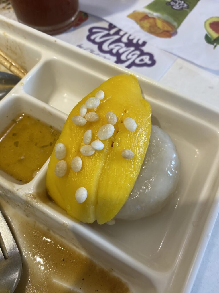 Mango Sticky Rice dessert featuring ripe mangoes and creamy coconut rice